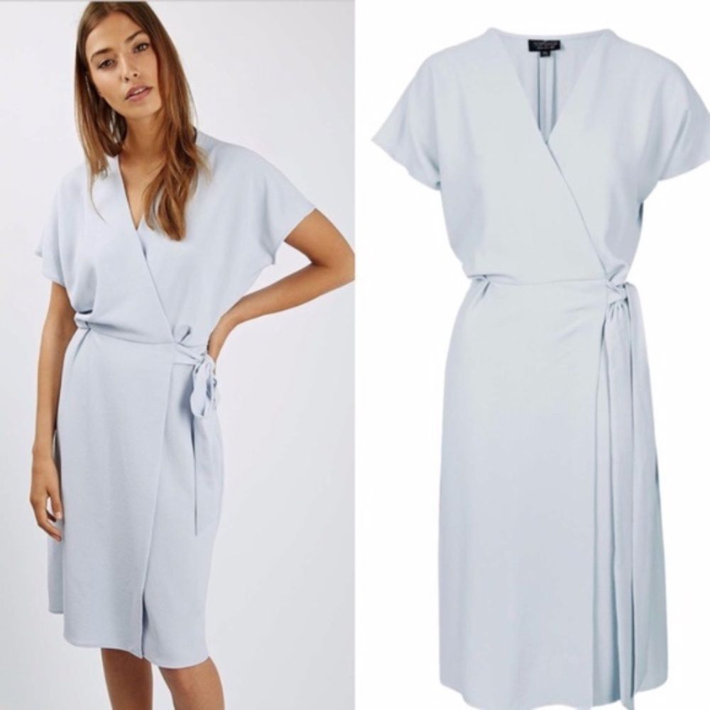 Topshop Pale Blue Crepe Wrap Dress Size 2